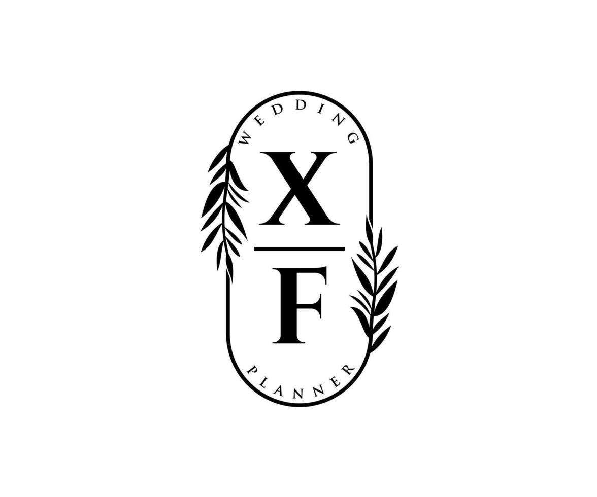 XF Initials letter Wedding monogram logos collection, hand drawn modern minimalistic and floral templates for Invitation cards, Save the Date, elegant identity for restaurant, boutique, cafe in vector