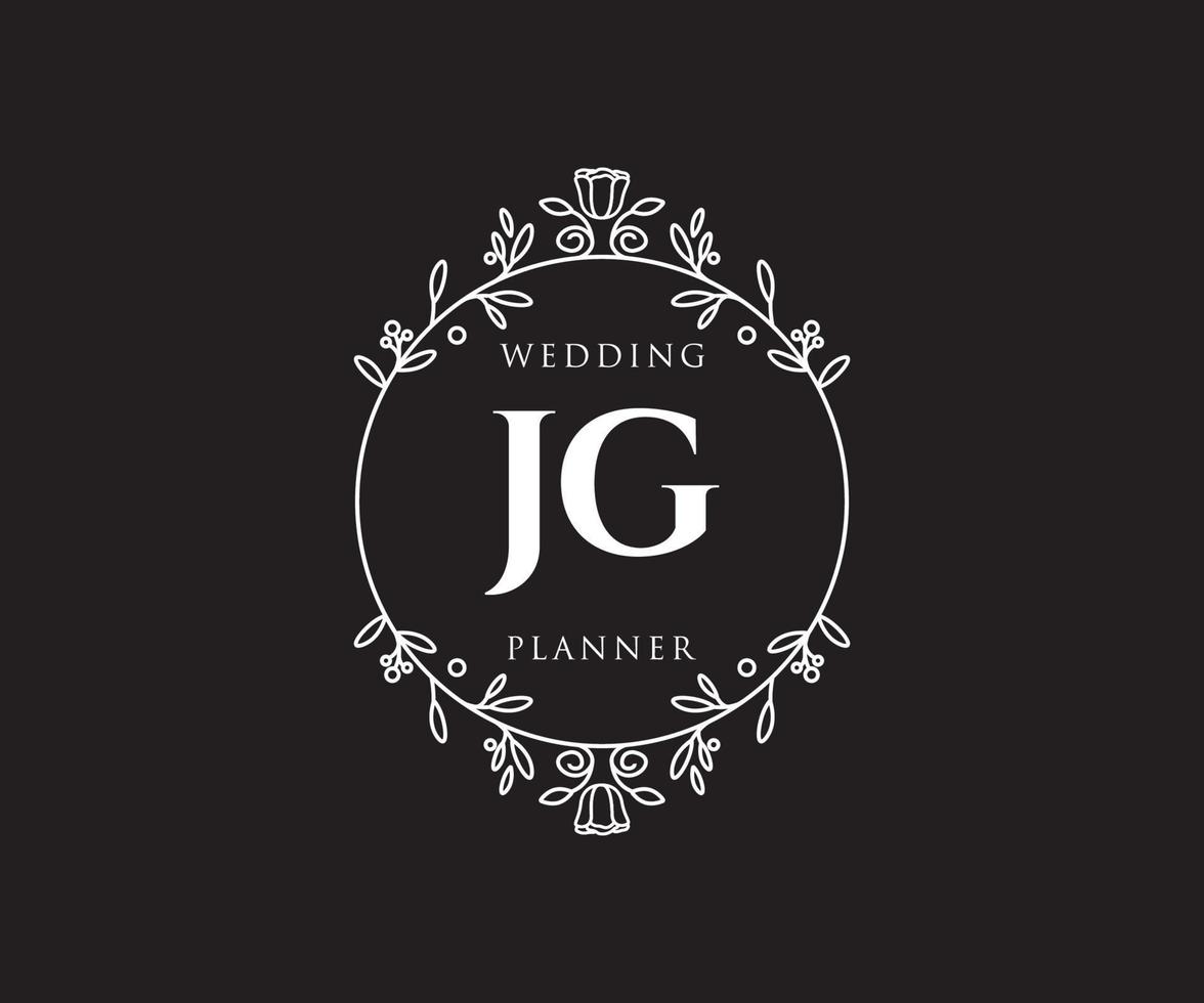 JG Initials letter Wedding monogram logos collection, hand drawn modern minimalistic and floral templates for Invitation cards, Save the Date, elegant identity for restaurant, boutique, cafe in vector