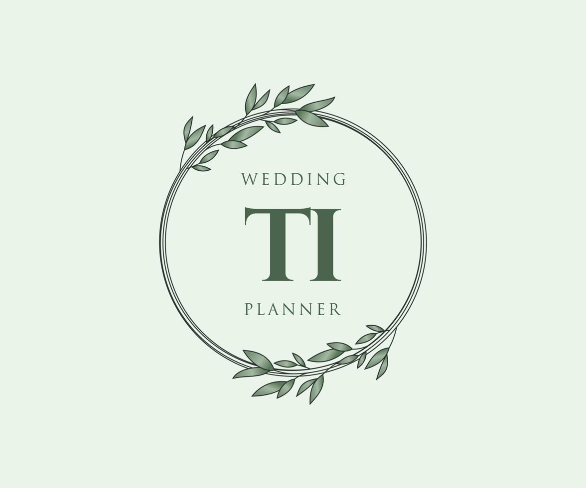 TI Initials letter Wedding monogram logos collection, hand drawn modern minimalistic and floral templates for Invitation cards, Save the Date, elegant identity for restaurant, boutique, cafe in vector