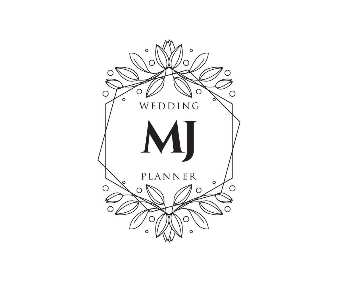 MJ Initials letter Wedding monogram logos collection, hand drawn modern minimalistic and floral templates for Invitation cards, Save the Date, elegant identity for restaurant, boutique, cafe in vector
