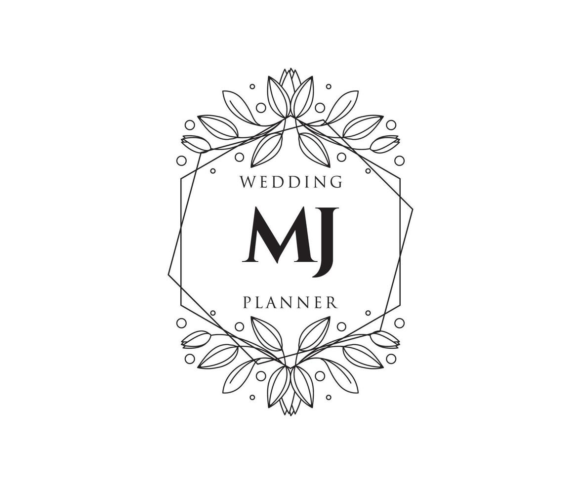 MJ Initials letter Wedding monogram logos collection, hand drawn modern minimalistic and floral templates for Invitation cards, Save the Date, elegant identity for restaurant, boutique, cafe in vector