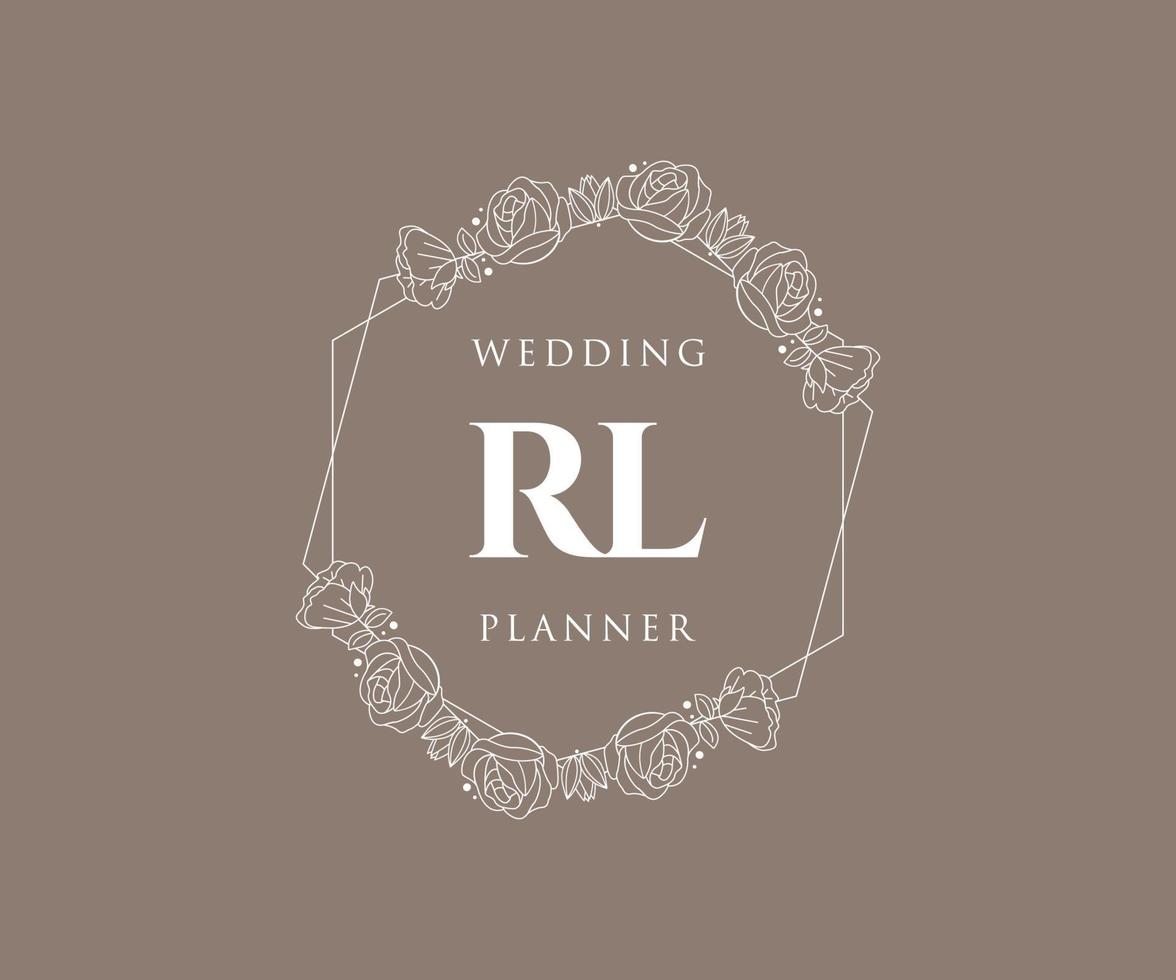 colección de logotipos de monograma de boda con letras iniciales rl, plantillas florales y minimalistas modernas dibujadas a mano para tarjetas de invitación, guardar la fecha, identidad elegante para restaurante, boutique, café en vector