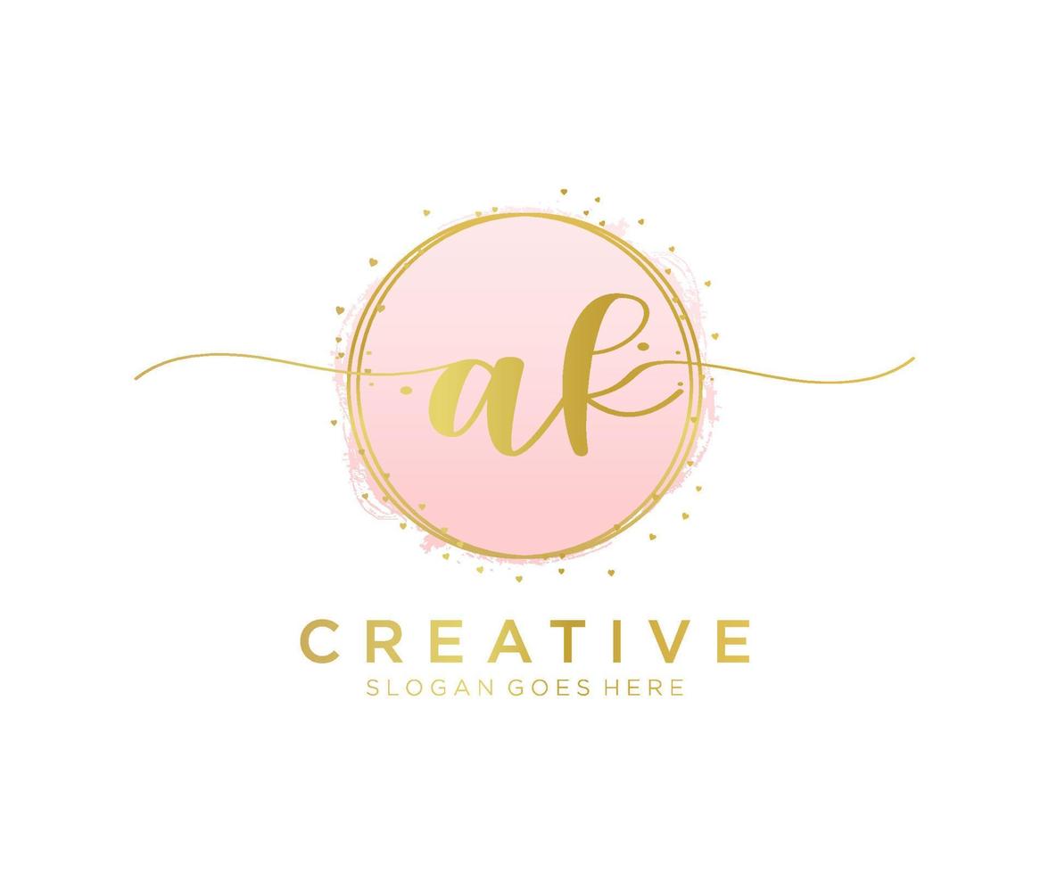 Initial AK feminine logo. Usable for Nature, Salon, Spa, Cosmetic and Beauty Logos. Flat Vector Logo Design Template Element.