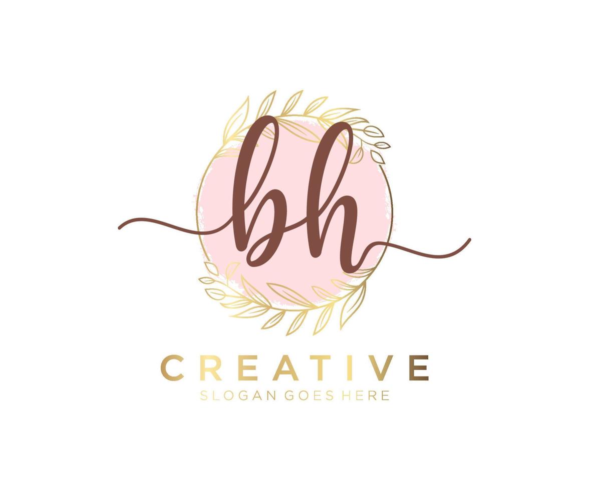 Initial BH feminine logo. Usable for Nature, Salon, Spa, Cosmetic and Beauty Logos. Flat Vector Logo Design Template Element.