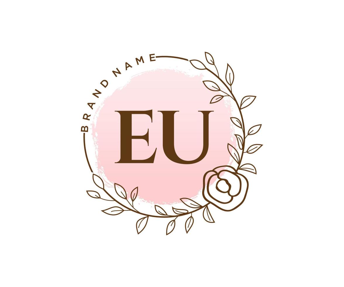 logotipo femenino inicial de la ue. utilizable para logotipos de naturaleza, salón, spa, cosmética y belleza. elemento de plantilla de diseño de logotipo de vector plano.