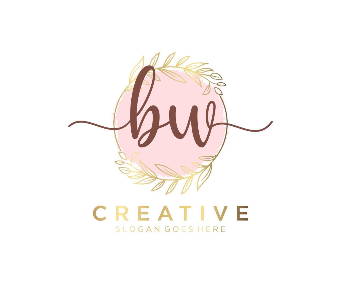 Initial BW feminine logo. Usable for Nature, Salon, Spa, Cosmetic and Beauty Logos. Flat Vector Logo Design Template Element.