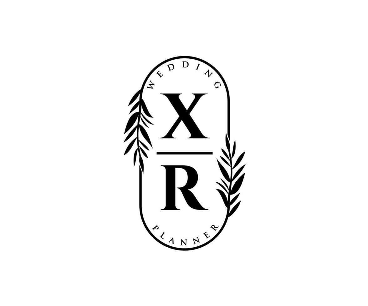 Colección de logotipos de monograma de boda con letras iniciales xr, plantillas florales y minimalistas modernas dibujadas a mano para tarjetas de invitación, guardar la fecha, identidad elegante para restaurante, boutique, café en vector