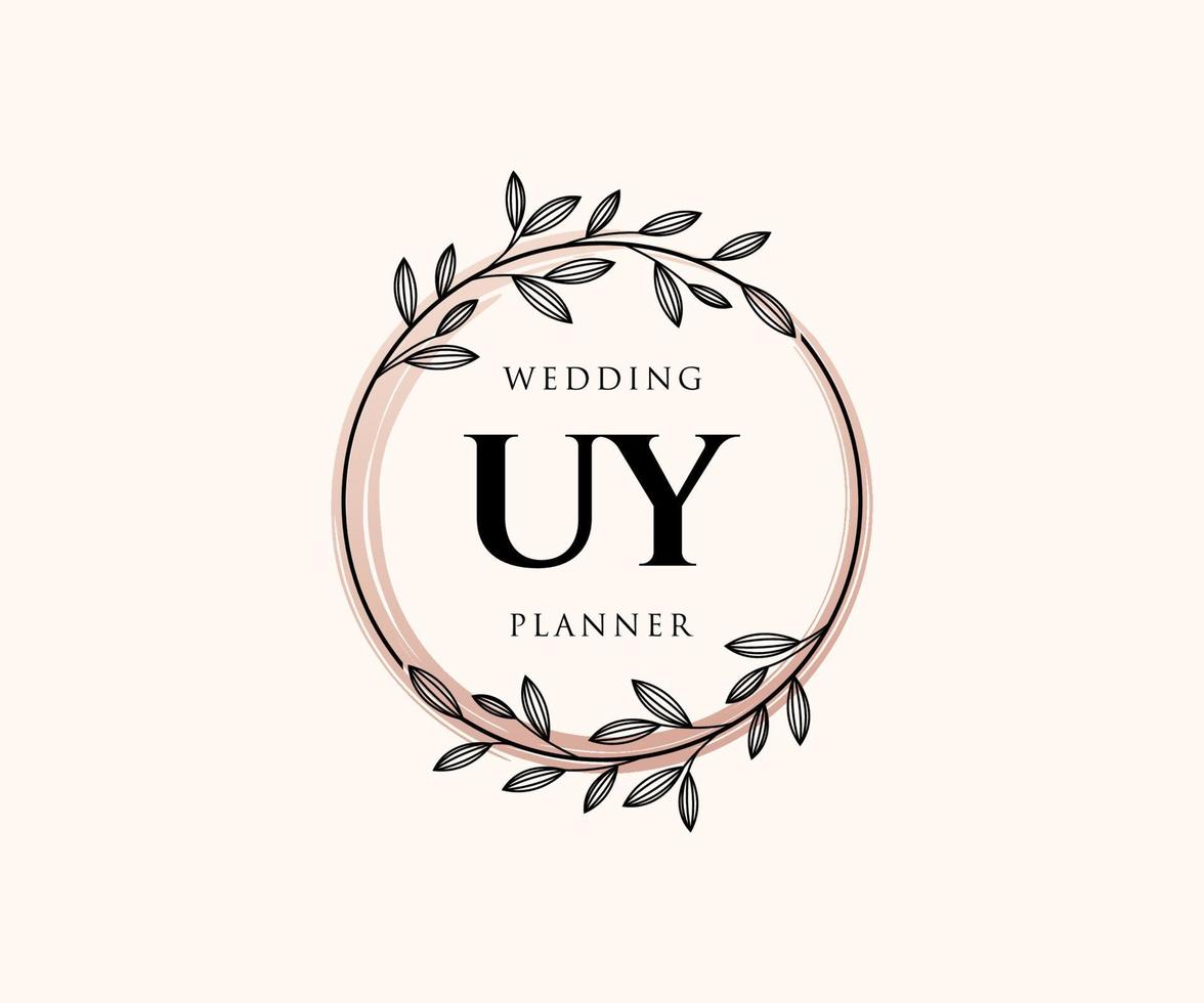 Colección de logotipos de monograma de boda con letras iniciales uy, plantillas florales y minimalistas modernas dibujadas a mano para tarjetas de invitación, guardar la fecha, identidad elegante para restaurante, boutique, café en vector