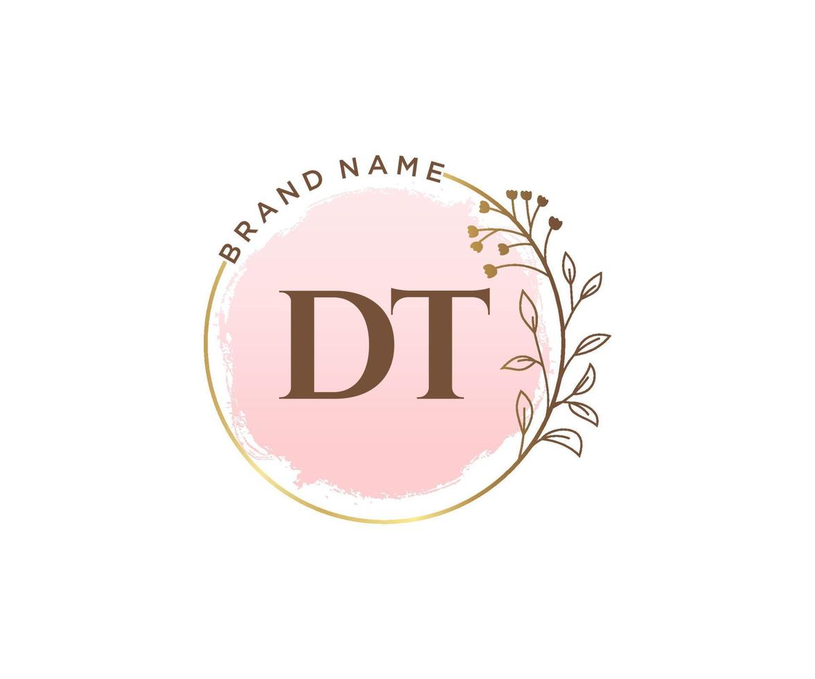 Initial DT feminine logo. Usable for Nature, Salon, Spa, Cosmetic and Beauty Logos. Flat Vector Logo Design Template Element.