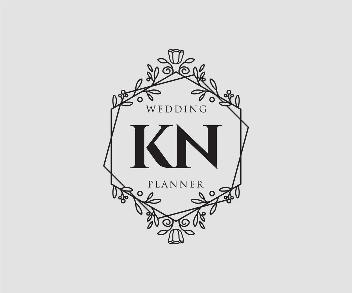 colección de logotipos de monograma de boda con letras iniciales kn, plantillas florales y minimalistas modernas dibujadas a mano para tarjetas de invitación, guardar la fecha, identidad elegante para restaurante, boutique, café en vector