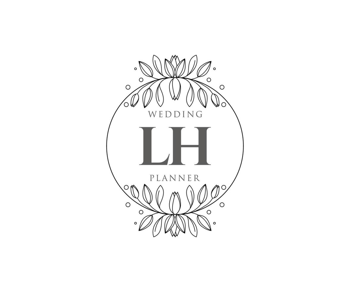 colección de logotipos de monograma de boda con letras iniciales lh, plantillas florales y minimalistas modernas dibujadas a mano para tarjetas de invitación, guardar la fecha, identidad elegante para restaurante, boutique, café en vector