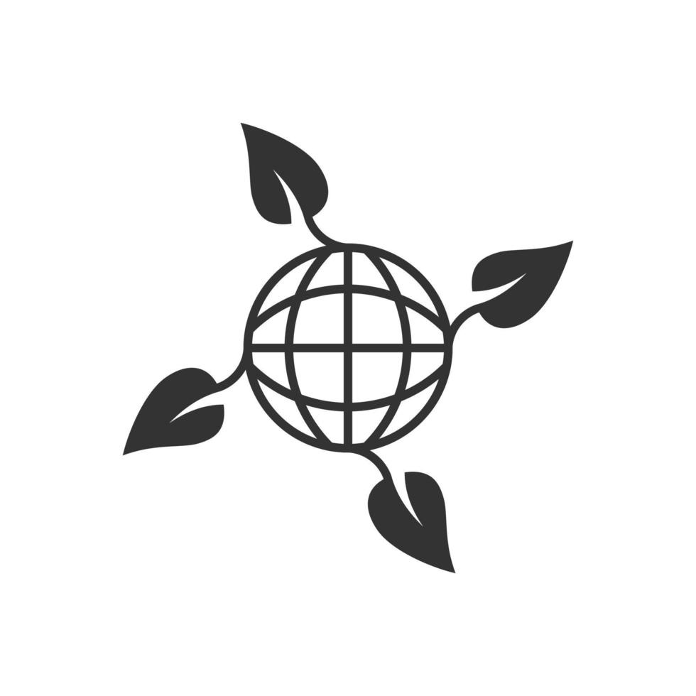 Planet and leaf icon in flat style. World and eco vector illustration on white isolated background. Globe and organic business concept.