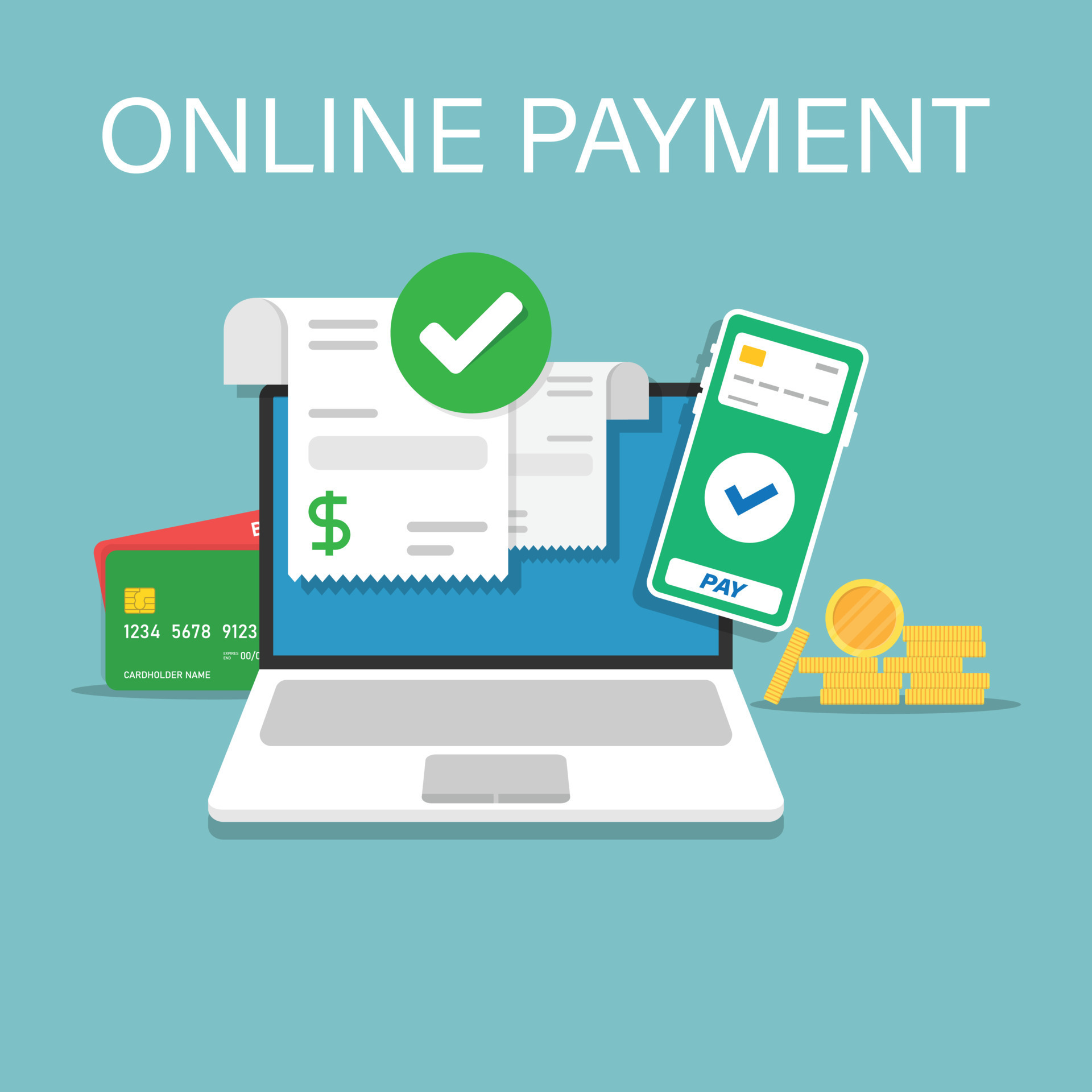 Online payment icon in flat style. Mobile transaction vector
