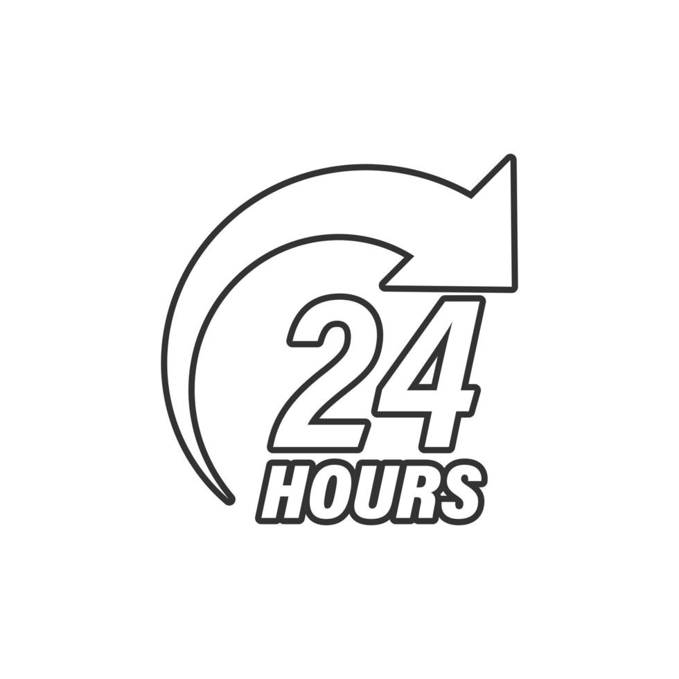 24 hours service icon in flat style. All day business and service vector illustration on isolated background. Quick service time sign business concept.