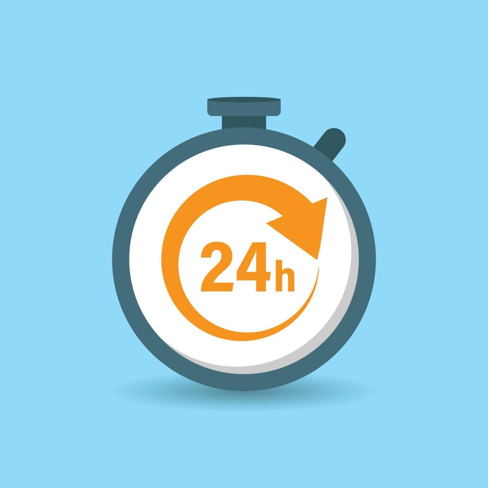 24 hours service icon in flat style. All day business and service vector illustration on isolated background. Quick service time sign business concept.