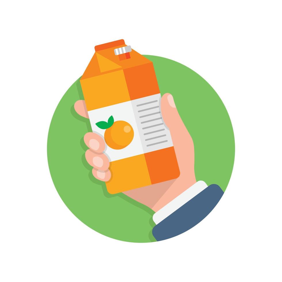 Orange juice in hand icon in flat style. Fruit beverage vector illustration on isolated background. Citrus drink sign business concept.