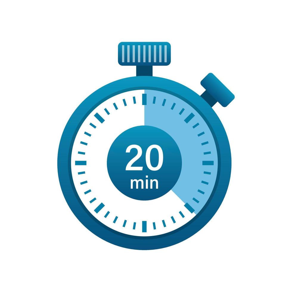 Stopwatch 20 minutes icon illustration in flat style. Timer vector illustration on isolated background. Time alarm sign business concept.