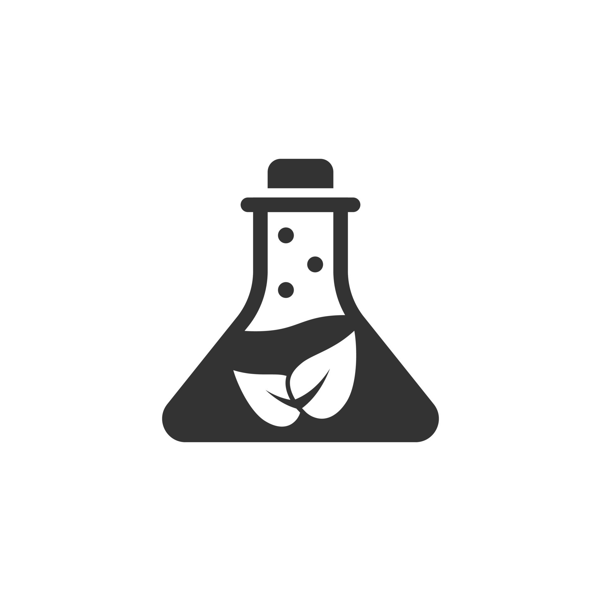 Chemistry glass icon in flat style. Lab flask with leaf vector