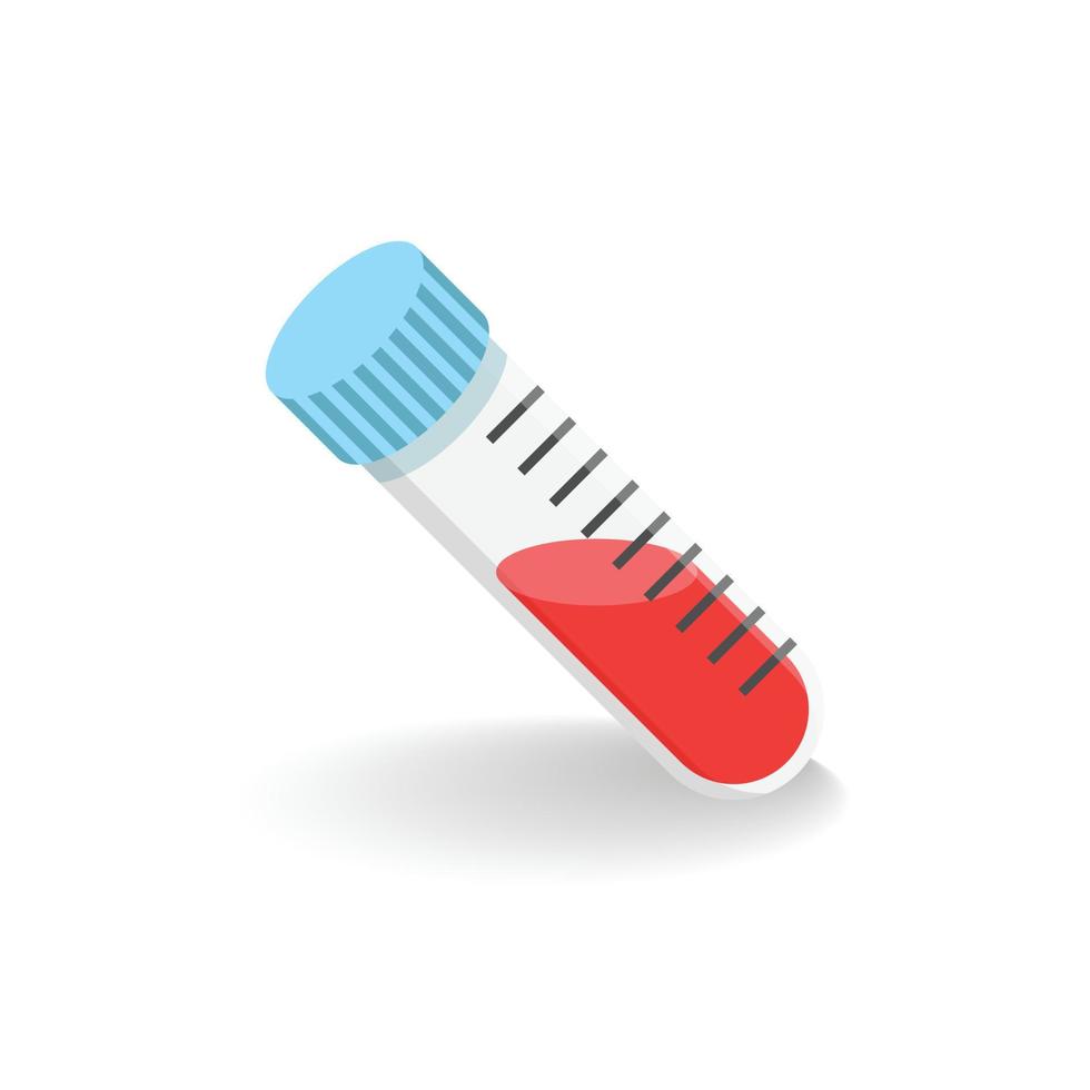 Blood in test tube icon in flat style. Laboratory flask vector illustration on isolated background. Liquid in beaker sign business concept.