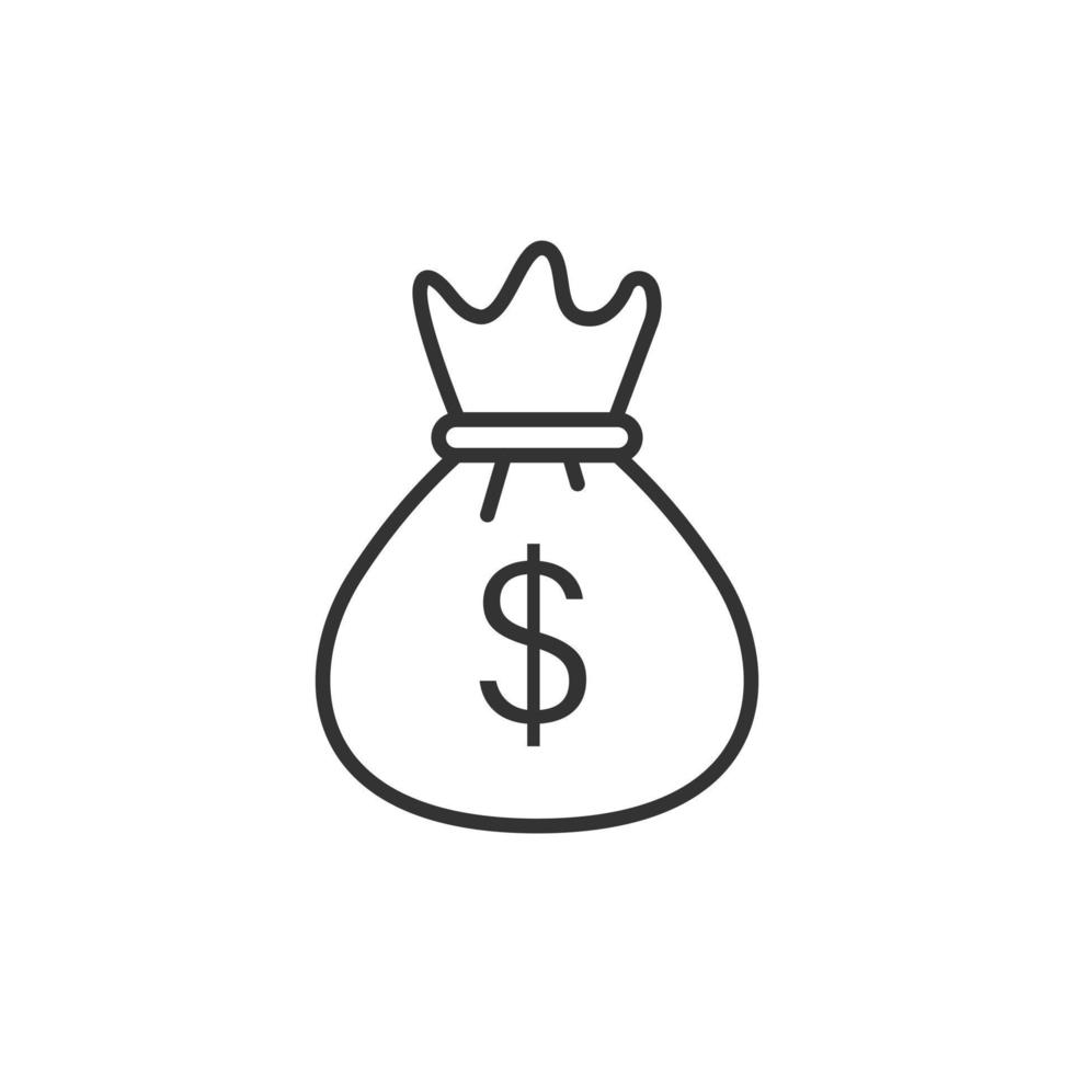 icono de bolsa de dinero en estilo plano. Ilustración de vector de bolsa de dinero sobre fondo aislado. concepto de negocio de signo de saco de monedas.