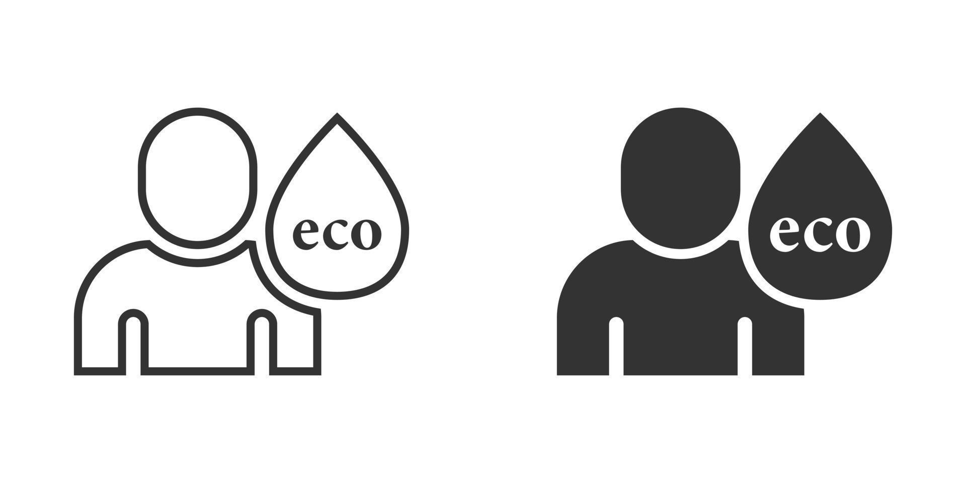 icono de vida saludable de personas en estilo plano. Ilustración de vector de gota de agua sobre fondo blanco aislado. concepto de negocio de signo de ecosistema orgánico.