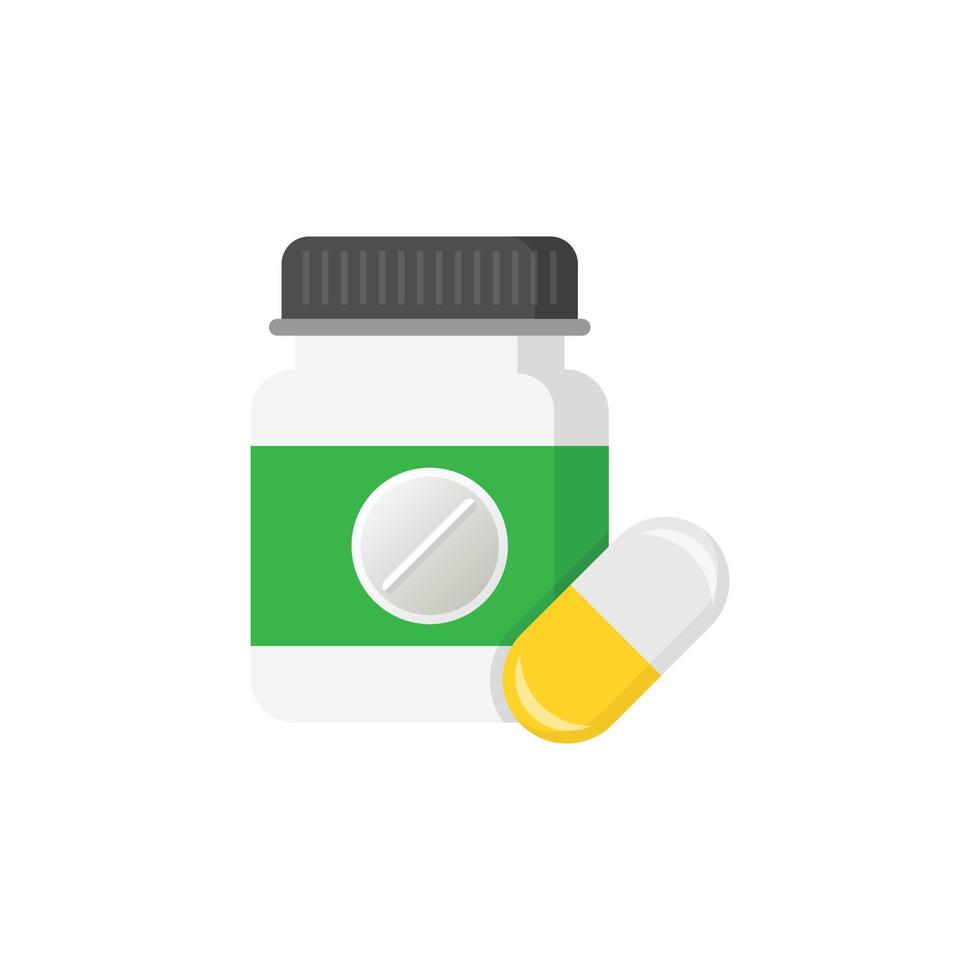 icono de botella de píldora en estilo plano. cápsulas médicas ilustración vectorial sobre fondo blanco aislado. concepto de negocio de signo de farmacia. vector