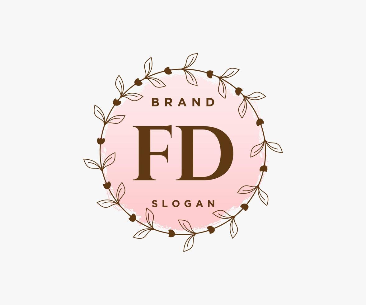 logotipo femenino fd inicial. utilizable para logotipos de naturaleza, salón, spa, cosmética y belleza. elemento de plantilla de diseño de logotipo de vector plano.