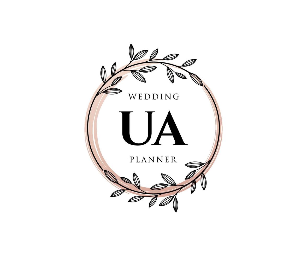 colección de logotipos de monograma de boda con letras iniciales de ua, plantillas florales y minimalistas modernas dibujadas a mano para tarjetas de invitación, guardar la fecha, identidad elegante para restaurante, boutique, café en vector