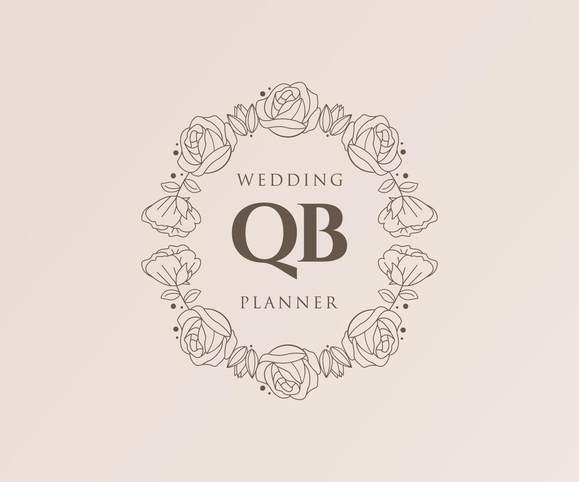 QB Initials letter Wedding monogram logos collection, hand drawn modern minimalistic and floral templates for Invitation cards, Save the Date, elegant identity for restaurant, boutique, cafe in vector