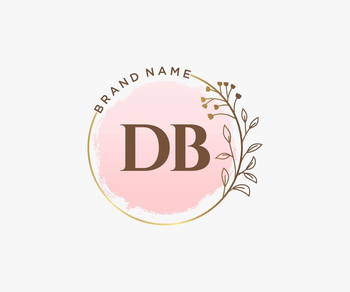 Initial DB feminine logo. Usable for Nature, Salon, Spa, Cosmetic and Beauty Logos. Flat Vector Logo Design Template Element.