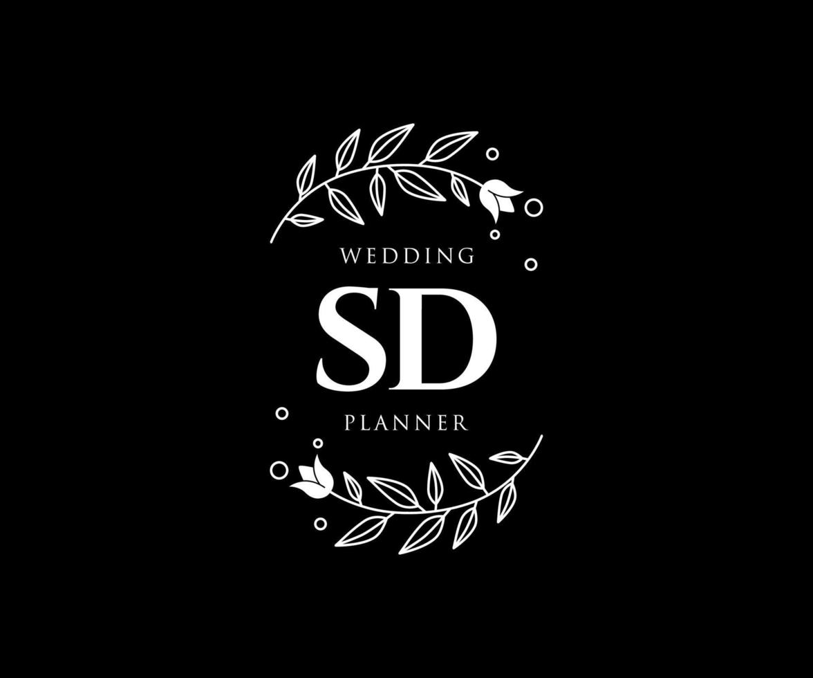 SD Initials letter Wedding monogram logos collection, hand drawn modern minimalistic and floral templates for Invitation cards, Save the Date, elegant identity for restaurant, boutique, cafe in vector