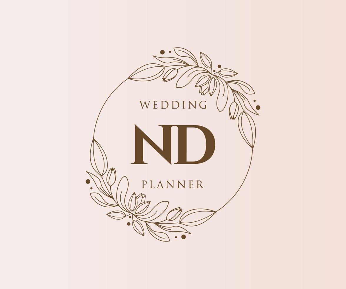 ND Initials letter Wedding monogram logos collection, hand drawn modern minimalistic and floral templates for Invitation cards, Save the Date, elegant identity for restaurant, boutique, cafe in vector