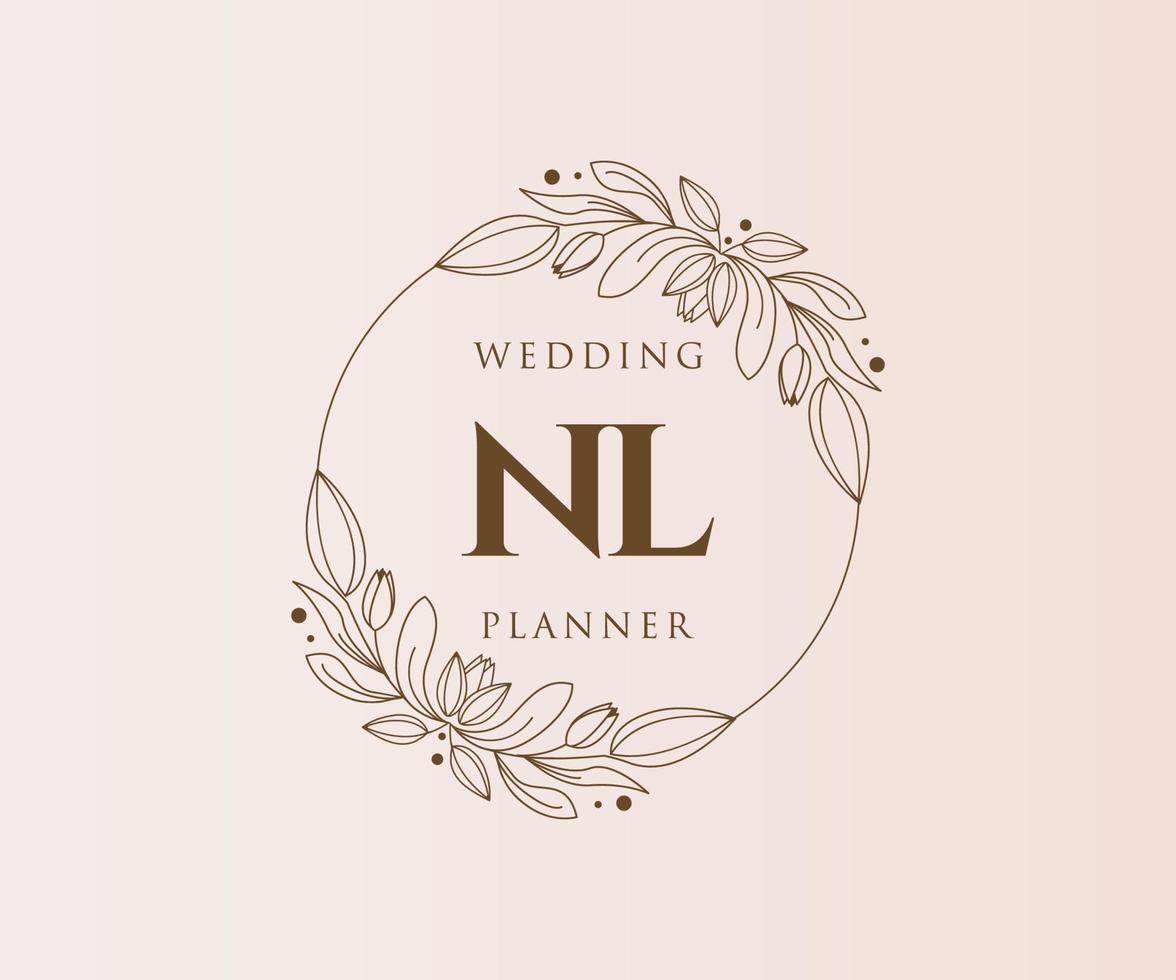 colección de logotipos de monogramas de boda con letras iniciales nl, plantillas florales y minimalistas modernas dibujadas a mano para tarjetas de invitación, guardar la fecha, identidad elegante para restaurante, boutique, café en vector