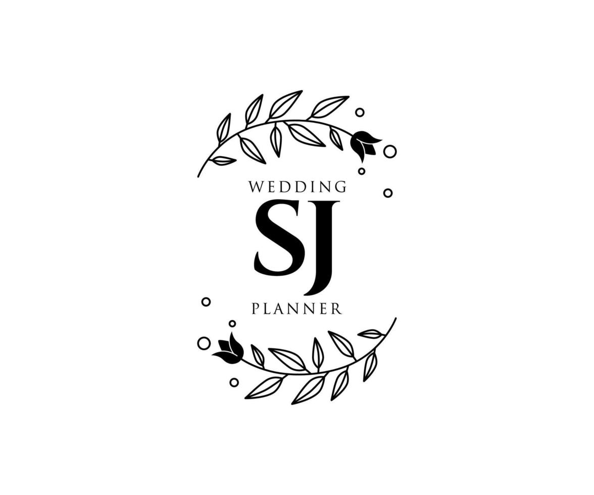 SJ Initials letter Wedding monogram logos collection, hand drawn modern minimalistic and floral templates for Invitation cards, Save the Date, elegant identity for restaurant, boutique, cafe in vector