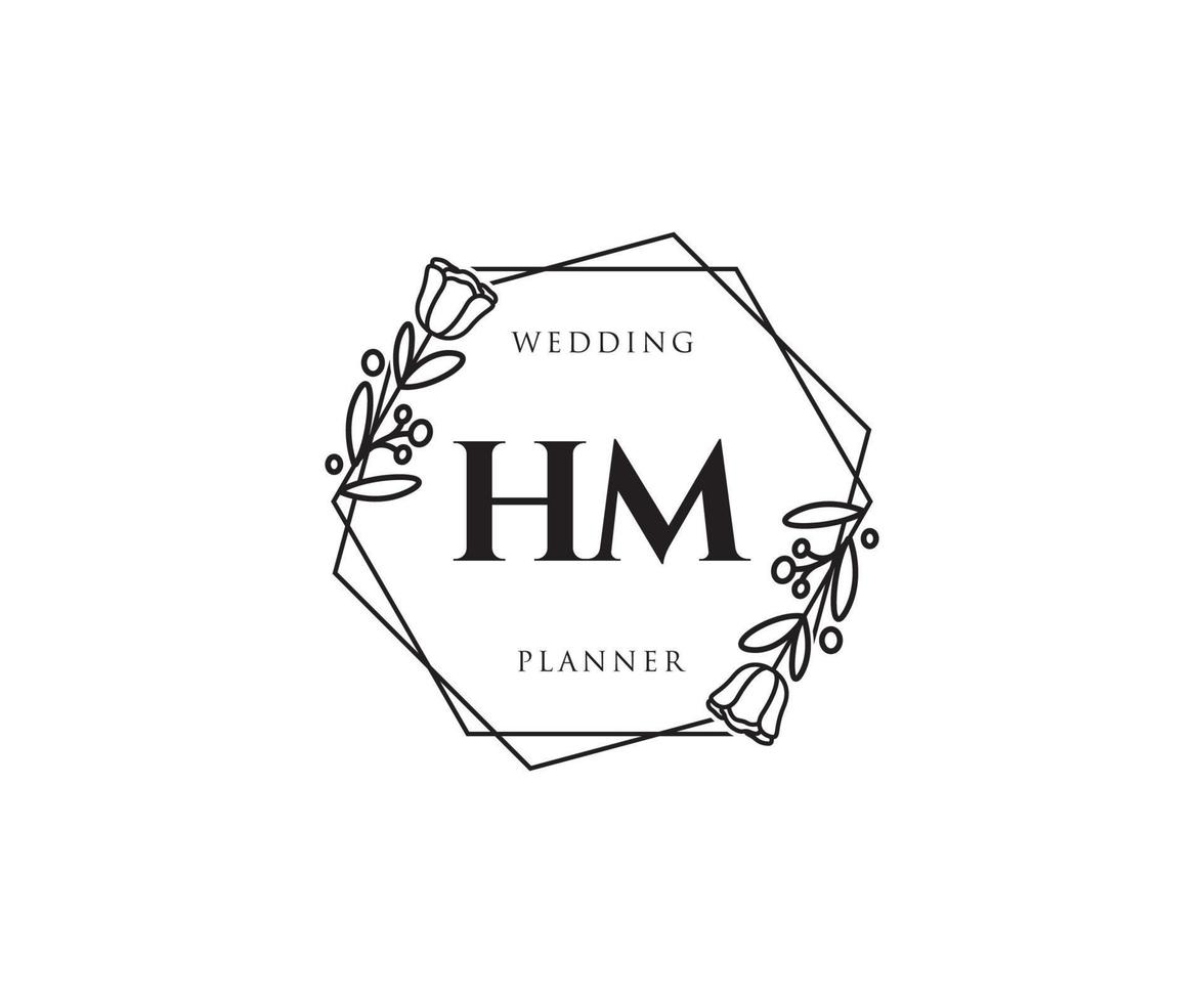 logotipo femenino inicial hm. utilizable para logotipos de naturaleza, salón, spa, cosmética y belleza. elemento de plantilla de diseño de logotipo de vector plano.