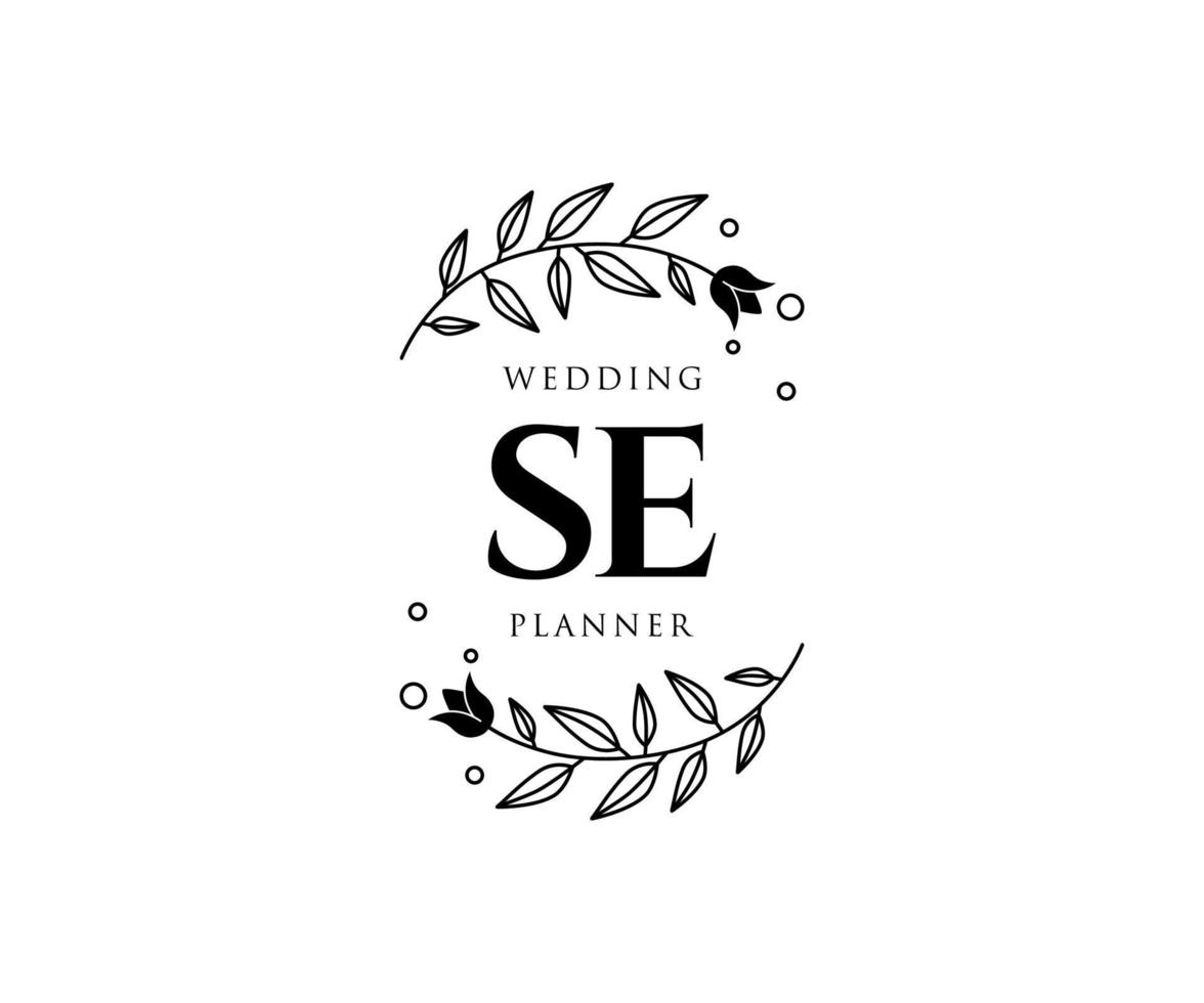 SE Initials letter Wedding monogram logos collection, hand drawn modern minimalistic and floral templates for Invitation cards, Save the Date, elegant identity for restaurant, boutique, cafe in vector