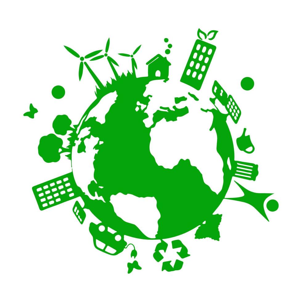 Eco planet. Green globe. Eco friendly concept. Alternative energy. vector