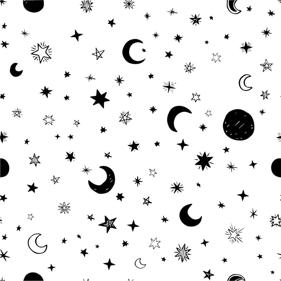 Stars and moons pattern. Vector starry sky.