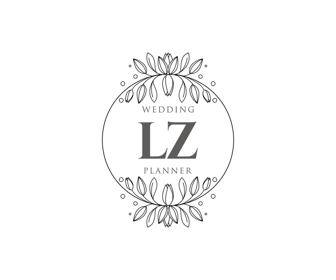 LZ Initials letter Wedding monogram logos collection, hand drawn modern minimalistic and floral templates for Invitation cards, Save the Date, elegant identity for restaurant, boutique, cafe in vector