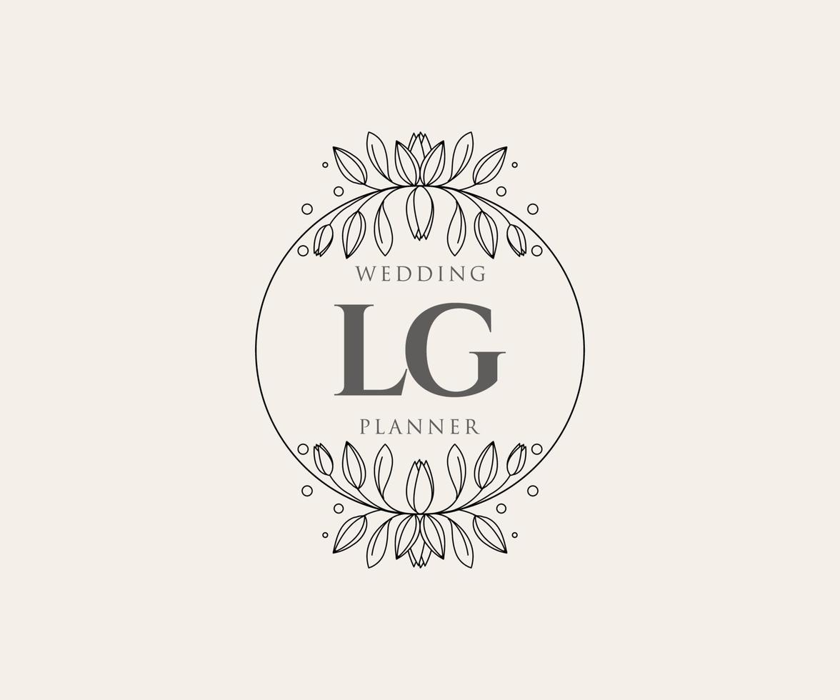 colección de logotipos de monograma de boda con letras iniciales lg, plantillas florales y minimalistas modernas dibujadas a mano para tarjetas de invitación, guardar la fecha, identidad elegante para restaurante, boutique, café en vector