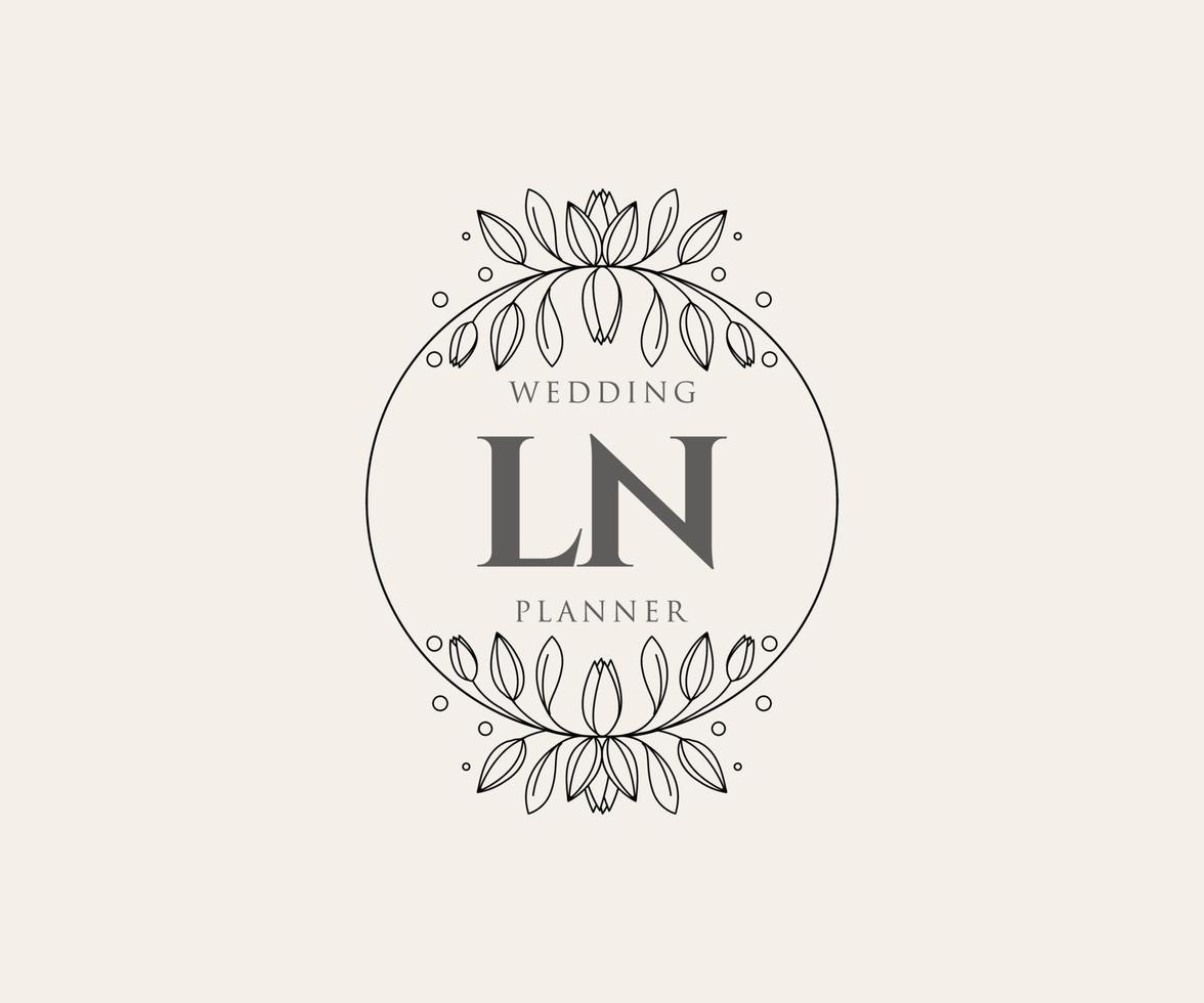 LN Initials letter Wedding monogram logos collection, hand drawn modern minimalistic and floral templates for Invitation cards, Save the Date, elegant identity for restaurant, boutique, cafe in vector