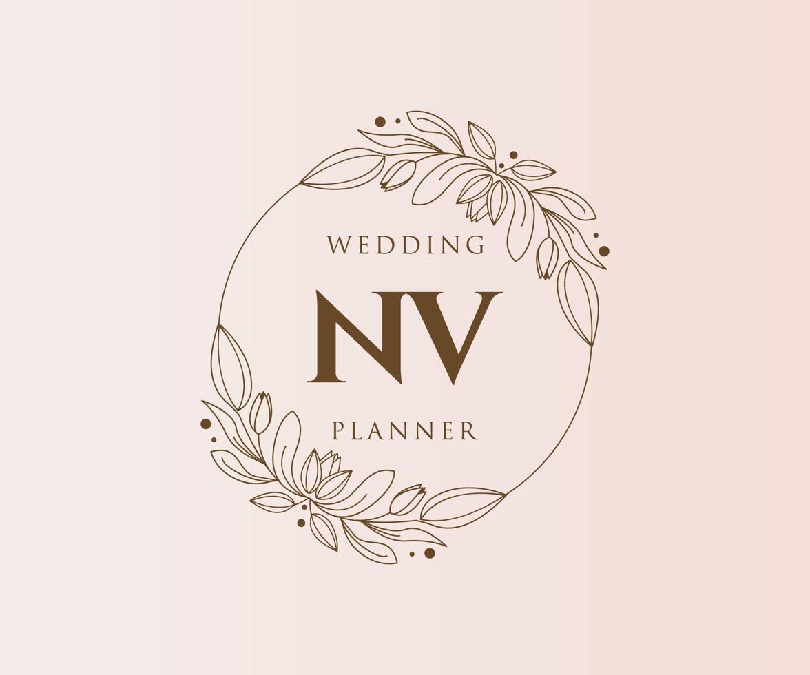 NV Initials letter Wedding monogram logos collection, hand drawn modern minimalistic and floral templates for Invitation cards, Save the Date, elegant identity for restaurant, boutique, cafe in vector