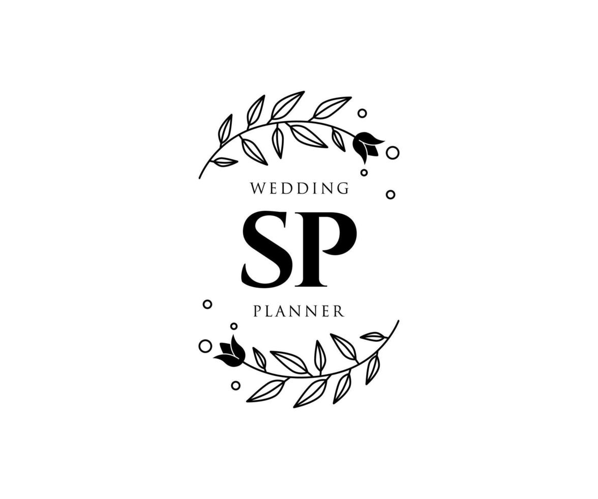 SP Initials letter Wedding monogram logos collection, hand drawn modern minimalistic and floral templates for Invitation cards, Save the Date, elegant identity for restaurant, boutique, cafe in vector