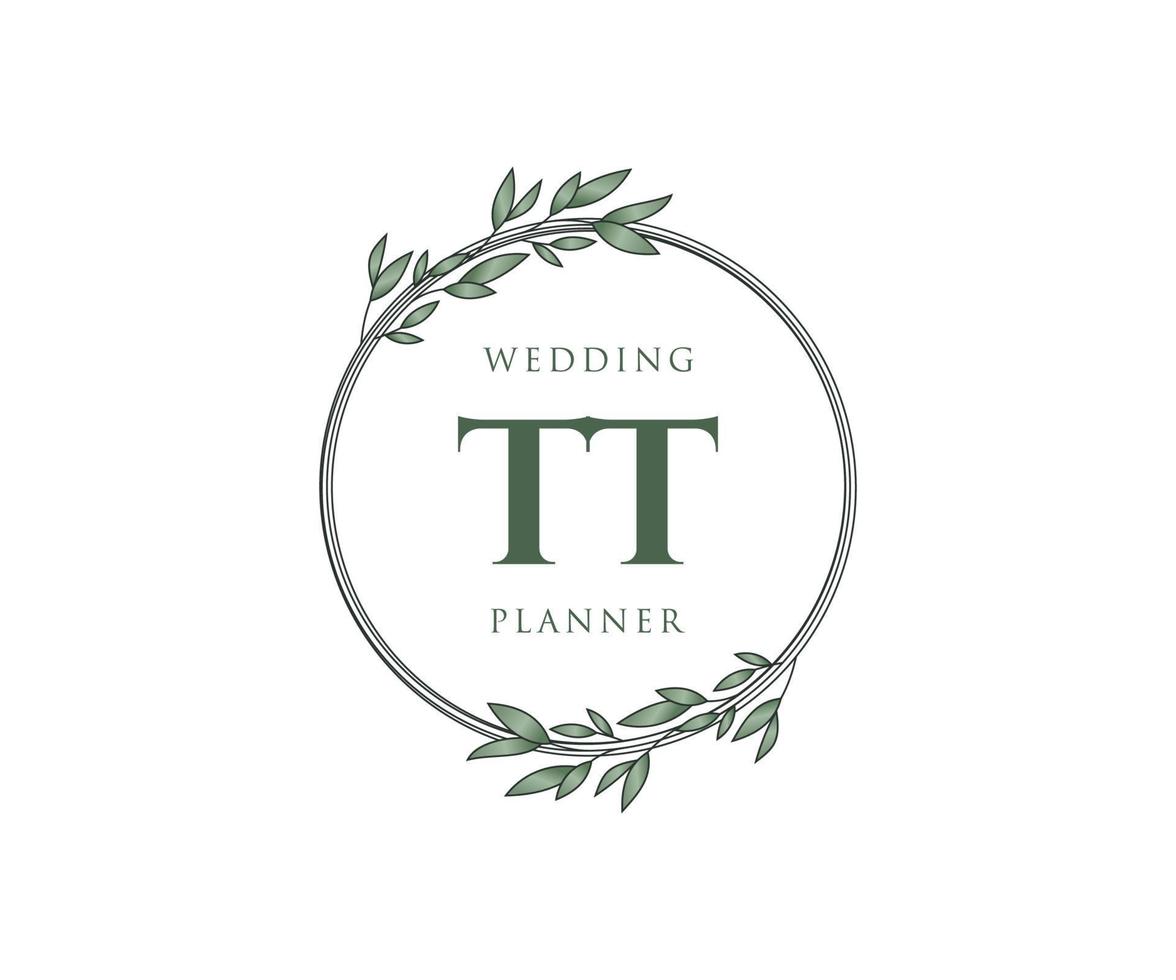 colección de logotipos de monograma de boda con letras iniciales tt, plantillas florales y minimalistas modernas dibujadas a mano para tarjetas de invitación, guardar la fecha, identidad elegante para restaurante, boutique, café en vector