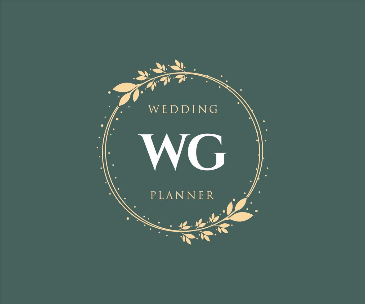 colección de logotipos de monograma de boda con letras iniciales wg, plantillas florales y minimalistas modernas dibujadas a mano para tarjetas de invitación, guardar la fecha, identidad elegante para restaurante, boutique, café en vector