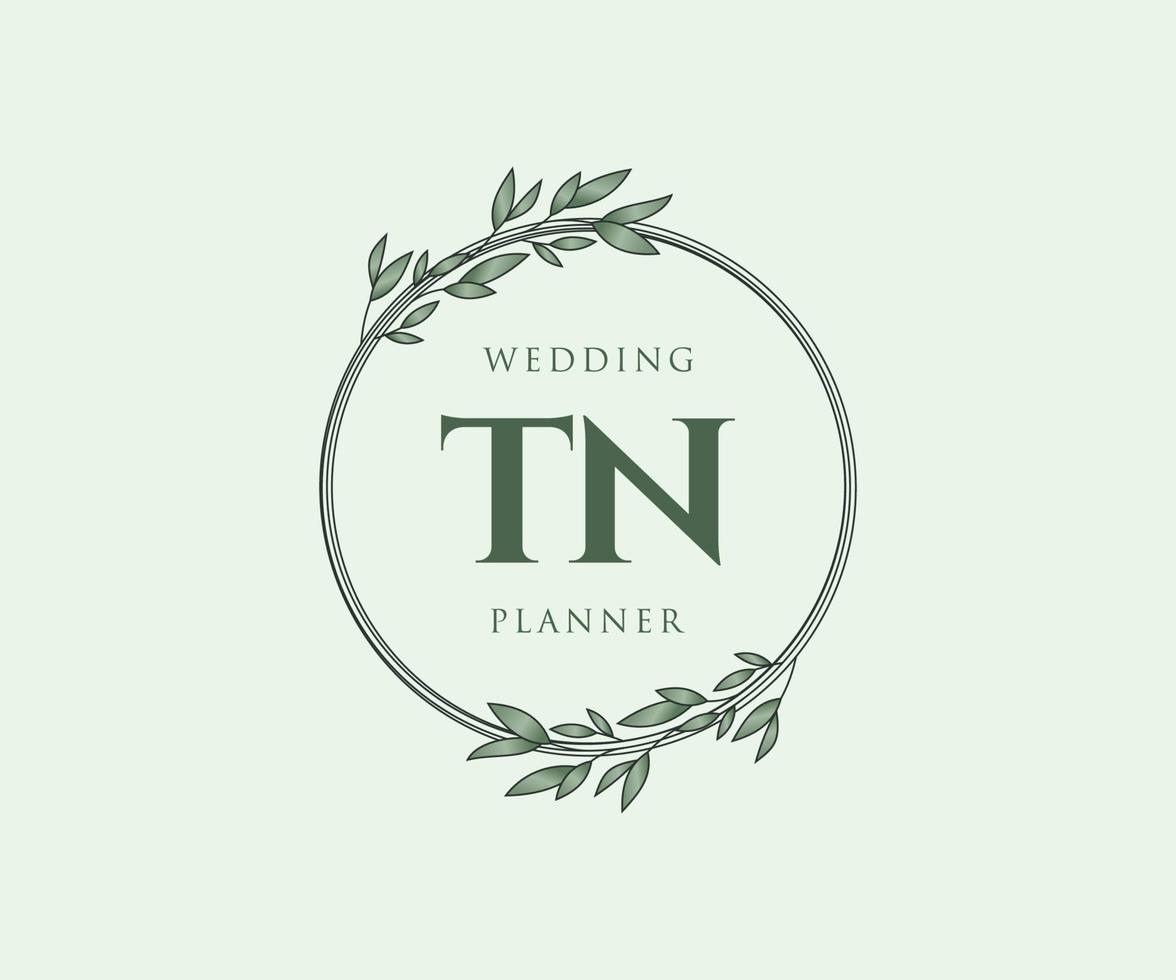 TN Initials letter Wedding monogram logos collection, hand drawn modern minimalistic and floral templates for Invitation cards, Save the Date, elegant identity for restaurant, boutique, cafe in vector