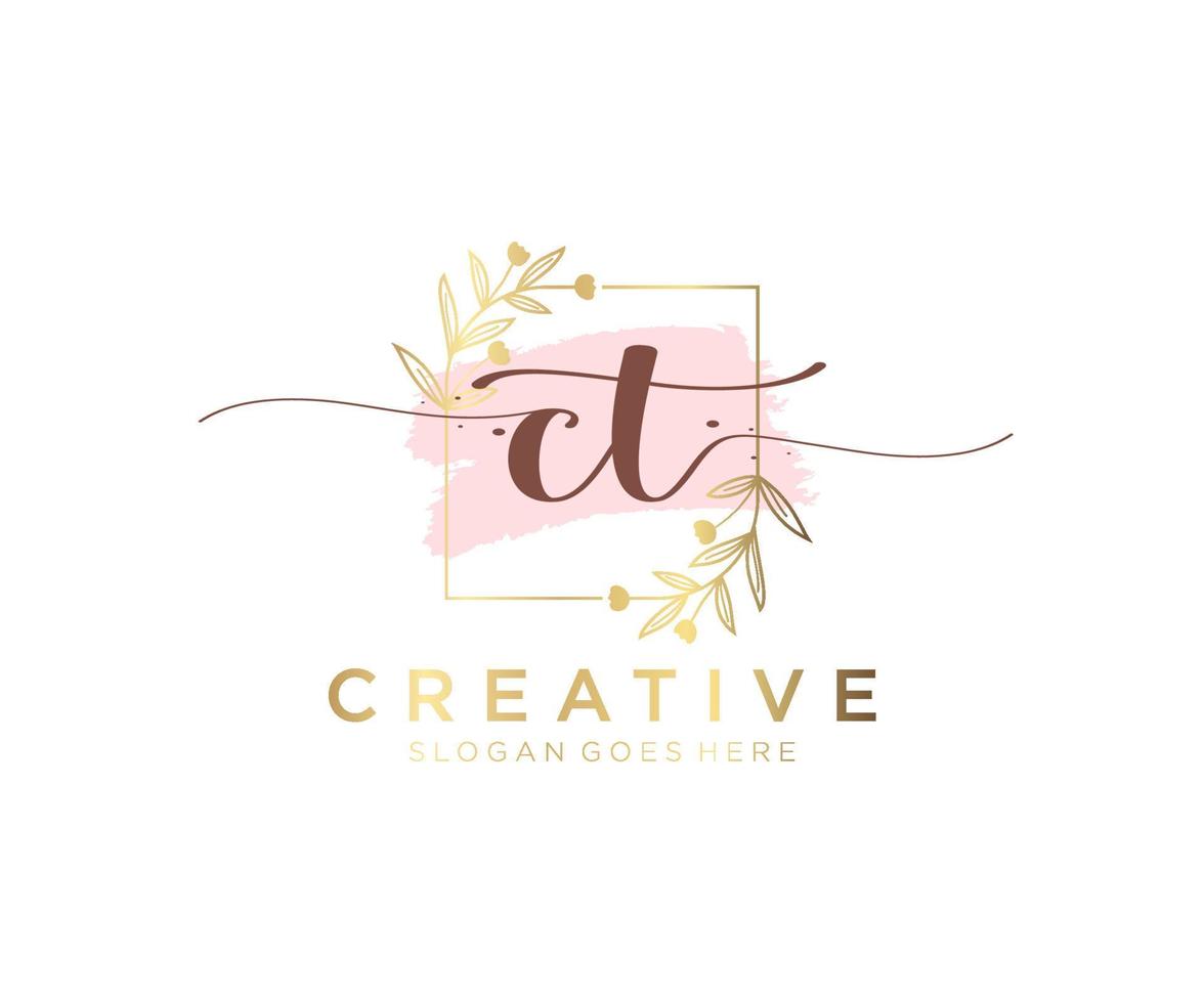 Initial CT feminine logo. Usable for Nature, Salon, Spa, Cosmetic and Beauty Logos. Flat Vector Logo Design Template Element.