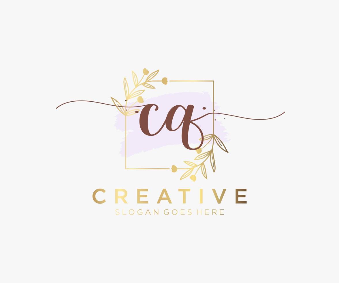 Initial CQ feminine logo. Usable for Nature, Salon, Spa, Cosmetic and Beauty Logos. Flat Vector Logo Design Template Element.