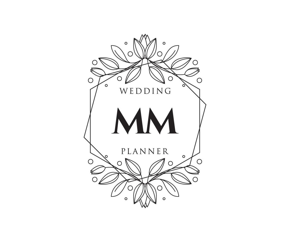 MM Initials letter Wedding monogram logos collection, hand drawn modern minimalistic and floral templates for Invitation cards, Save the Date, elegant identity for restaurant, boutique, cafe in vector