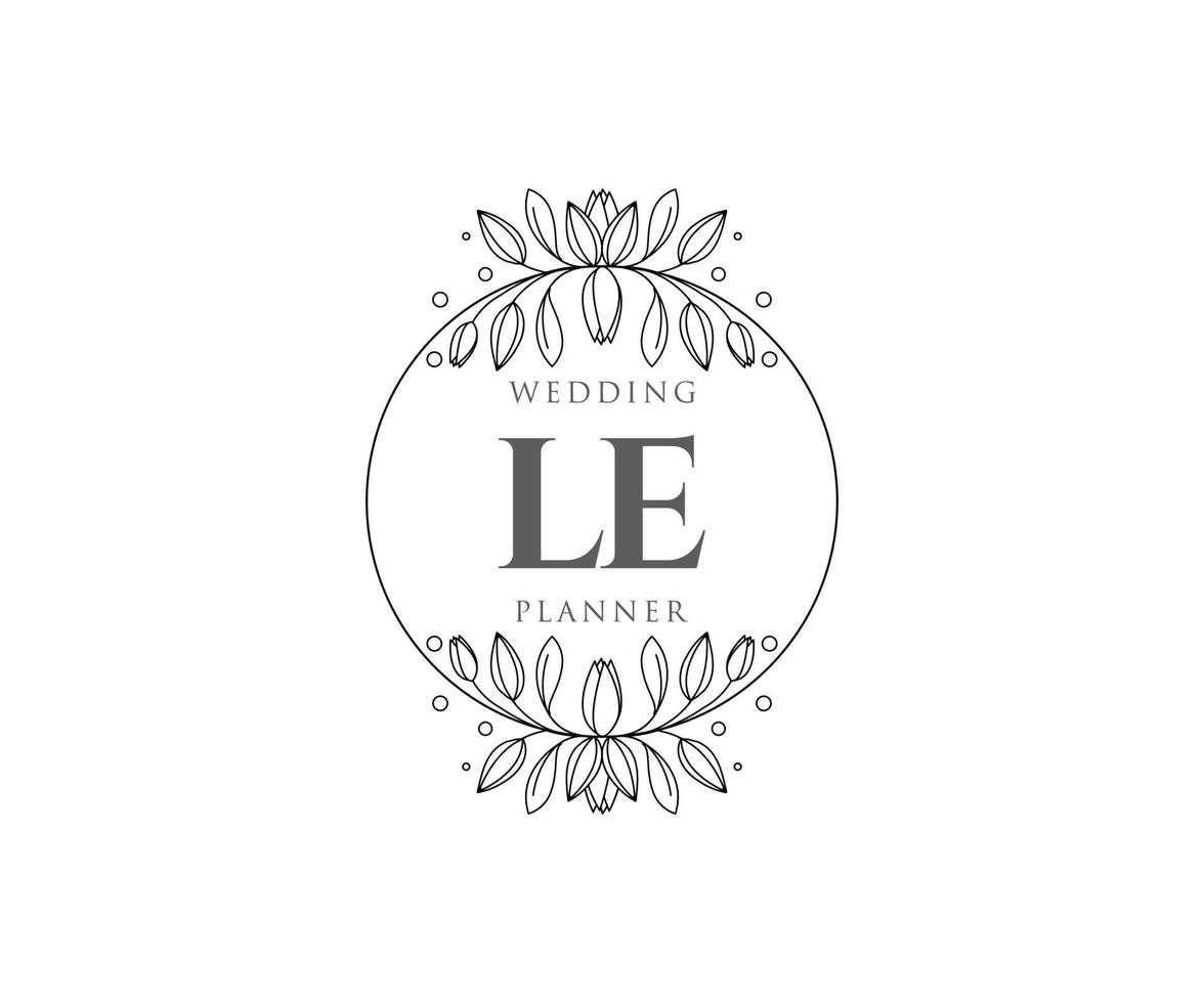 LE Initials letter Wedding monogram logos collection, hand drawn modern minimalistic and floral templates for Invitation cards, Save the Date, elegant identity for restaurant, boutique, cafe in vector